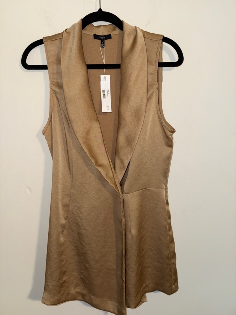 DREW Anthropologie Satin Sleeveless Vest mini dress in Camel Savannah sunshine S